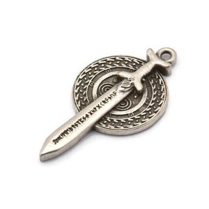 Silver Round Charm, Antique Silver Plated Brass Vikings Sword Charms With 1 Loop (35x18mm) N1944