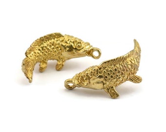 Dije de pez de latón, dijes de pez de latón crudo con 1 aro, colgantes y accesorios (28 mm) N0866