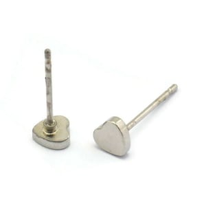 Silver Heart Earring, 12 Silver Tone Brass Heart Stud Earrings (5mm) D1453