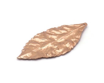 Wide Brass Leaf, 2 Rose Gold Plated Brass Leaf  Charms (46x20mm) N0190 Q0084