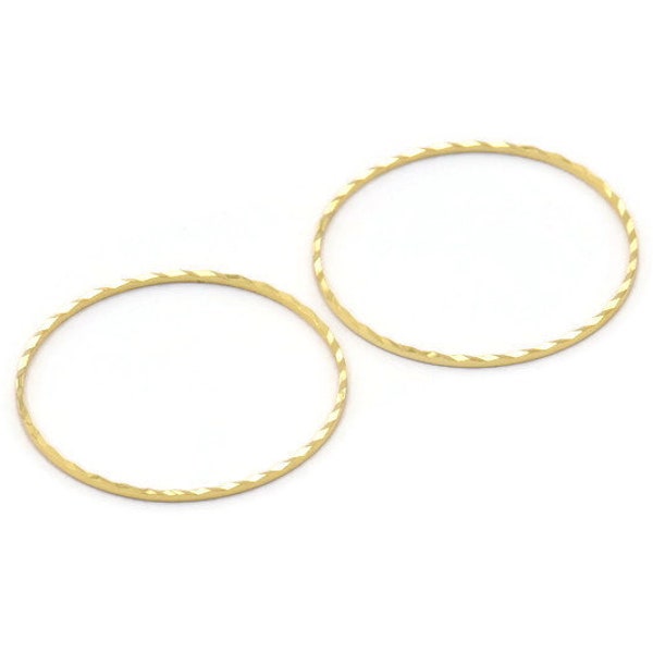 Gold Circle Finding, 10 Gold Plated Brass Textured Circle Ring Findings (30mm) A0589 Q0024