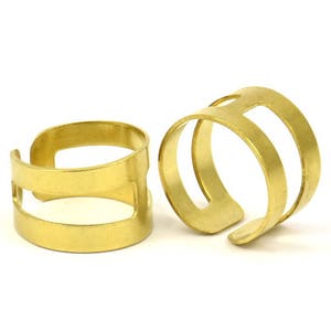 Striped Ring Setting - 12 Raw Brass Adjustable Geometric 2 Striped Ring Settings for Soldering (14mm) Mn52