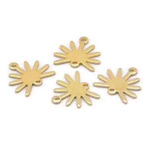 Gold Sun Charm, 8 Gold Plated Brass Sun Charms With 2 Loops (13x15x0.80mm) M02258