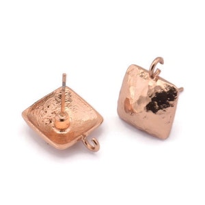 Rose Gold Earring Post, 2 Rose Gold Plated Brass Square Earring Posts With 1 Loop (15x16mm) E290 Q0580