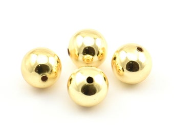 Perle boule d’or, 12 perles d’espacement en laiton plaqué or laqué, trouvailles (12mm) Brsm2 - A0747 Q0298