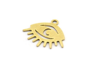 Brass Eye Charm, 24 Raw Brass Crescent Moon Patterned Eye Shaped Charms With 1 Loop (14x16x0.60mm) A3452