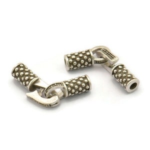 Leather Hook Caps, 4 Antique Silver Plated Brass Leather Cord Ends for 2mm Leather Cords, Hook Ends (15x12x4mm) N0307