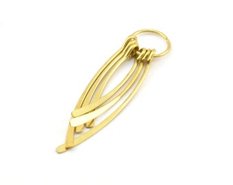 Pendiente de latón con flecos, 4 pendientes con ribete de latón crudo con flecos y 1 aro, colgantes y accesorios (55 x 12 mm) E299