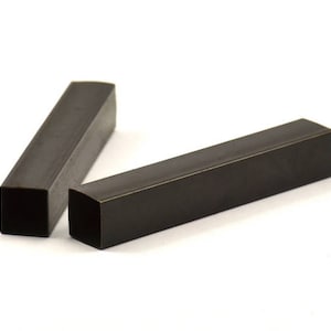 Black Square Tubes, 5 Oxidized Brass Square Tubes (8x50mm) Bs 1581 S061