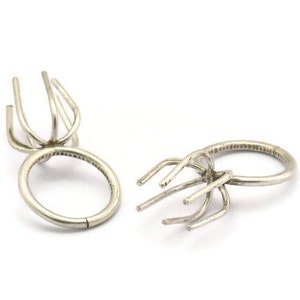 Claw Ring Settings - 2 Antique Silver Plated Brass 6 Claw Ring Blanks For Natural Stones N0257 H1058