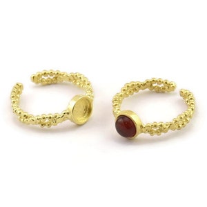 Brass Ring Setting, Raw Brass Adjustable Rings With 1 Stone Settings - Pad Size 6mm N2549