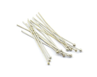 Silver Ball Pin, 50 Nickel Free Plated Silver Tone Ball Pins, Findings (0.60x35mm) Bp-025-2 Brc218