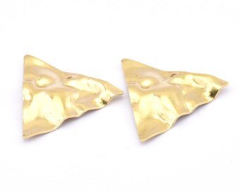 Brass Triangle Charm, 12 Raw Brass Wavy Triangle Charms With 1 Hole, Earrings, Findings (22x0.60mm) D0791