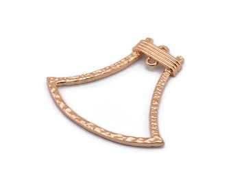 Rose Gold Bell Pendant, 1 Rose Gold Plated Brass Hammered Bell Pendants with 2 Loops, Earring Findings (33x37x14x1.6mm) BS 1872