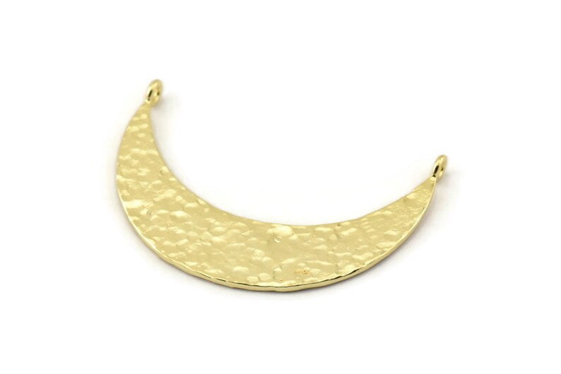 U147 43x11x1mm Hammered Crescent Pendant Gold Plated Brass Crescent Moon Charms With 2 Loops