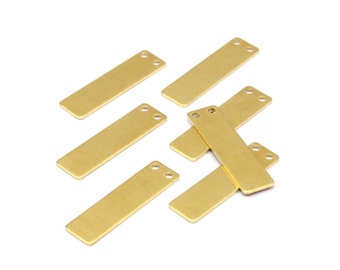 Brass Necklace Bar, 12 Raw Brass Rectangle Stamping Blanks with 2 Holes, Necklace Pendants (30x8x0.80mm)   D0335-09 F022