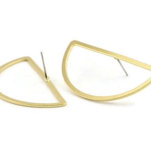 Brass Half Moon Earring, 6 Raw Brass Semi Circle Stud Earrings (23x45x2x1mm) D1493 A1457
