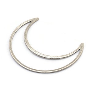 Silver Moon Charm, 6 Antique Silver Plated Brass Crescent Moon Charms, Connectors (50x15x1mm) D0598 H0720