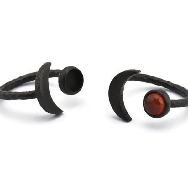 Anillos de latón oxidado con engaste negro, 3 anillos de luna y planeta negros con engaste de 1 piedra - Tamaño de almohadilla (6,2 mm) BS 1964 S903