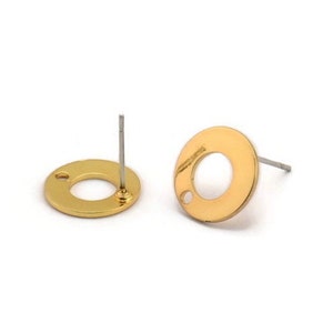 Gold Round Earring, 6 Gold Plated Brass Round Earring Studs (12x0.80mm) M366 A2015