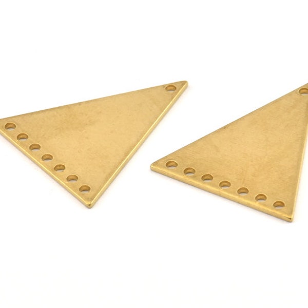 Brass Triangle Charm, 10 Raw Brass Triangle Connectors With 8 Holes, Earrings, Findings (26x23x1mm) D1180