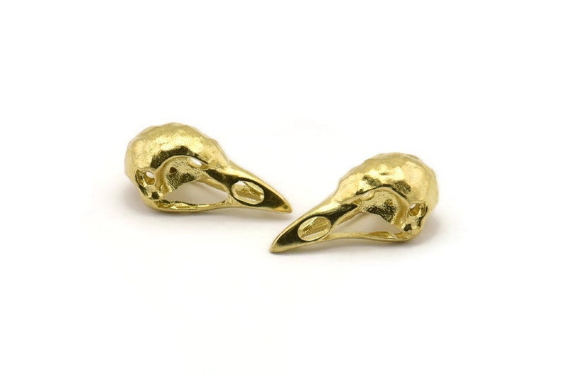 Tiny Bird Skull, 3 Raw Brass Bird Skull Pendants, (25x12x11mm) N Tiny Bird Skull, 3 Raw Brass Bird Skull Pendants, (25x12x11mm) N