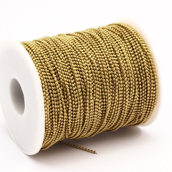 Raw Brass Chain, (1.5mm) Raw Brass Faceted Ball Chain Customized Length (Z032)