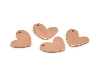 Rose Gold Heart Charm, 6 Rose Gold Plated Brass Heart Charms With 1 Hole (14x11x1mm) M855