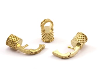 Tampas de gancho de couro, pontas de cordão de couro de latão cru, pontas de gancho para cordão de couro de 5 mm (17x14x8mm) N0311