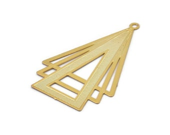 Gold Triangle Charm, 4 Gold Plated Brass Triangle Charms With 1 Loop, Earrings, Pendants (43x27mm) D0629