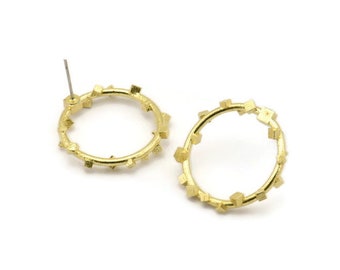 Brass Circle Earring, 2 Raw Brass Circle Stud Earrings (25x2mm) N1699