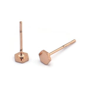 Rose Gold Hexagon Earring, 12 Rose Gold Plated Brass Hexagon Stud Earrings (4x0.80mm) D1212 A1237