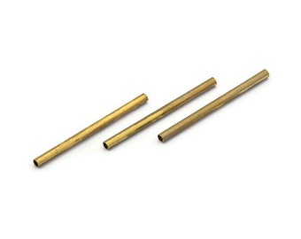 Brass Long Tube, 40 Brass Tube Beads, Brass Tubes, Jewellery Findings, Tube Beads, Raw Brass Tubes, (2x30mm)  (b0124)