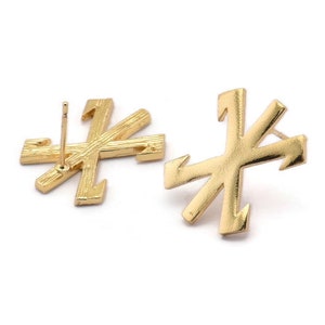 Earring Studs, 2 Gold Plated Brass -  Gold Earrings - Gold Plated Earrings - Earrings (20x15x1.5mm) N1540