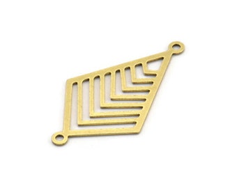 May include: Gold-toned metal pendant with a geometric diamond shape and a repeating pattern of lines. The pendant has two jump rings for attaching to a chain or cord.