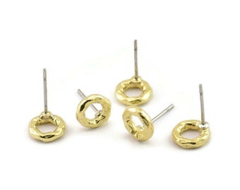 Pendientes redondos de latón, 10 pendientes de botón circulares de latón en bruto (8 x 2 mm) N2424