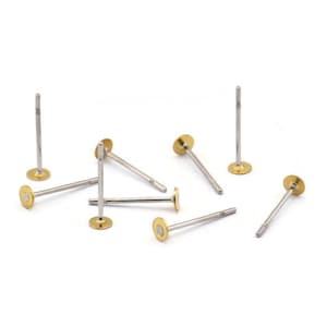 316L Earring Findings Set, 100 Stainless Steel Earring Posts With Raw Brass 3mm Flat Pad ,ear Studs ( A0391 )