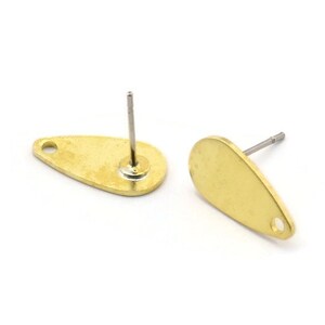 Brass Drop Earring, 10 Raw Brass Drop Stud Earrings With 1 Hole (14x7x0.80mm) M449 A1992