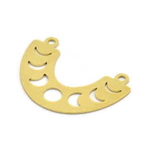 Brass Charm, 8 Raw Brass, Brass Pendants, Moon Phases Charms, U Shaped Charms, Brass Semi Circle Charms With 2 Loops (22x32x0.60mm) A6359