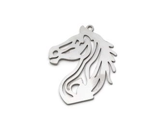 Steel Horse Charm, Stainless Steel Horse Charms With 1 Loop, For Jewelry Making (32x24x0.80mm) SMP3032