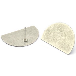 Semi Circle Earring, 4 Antique Silver Plated Brass Half Moon Stud Earrings (26.5x17.5x0.50mm) D986 A1307