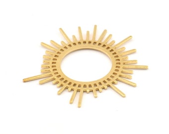 Brass Sun Charm, 6 Raw Brass Sun Charms, Findings, Earrings, Pendants (46x1mm) D1234