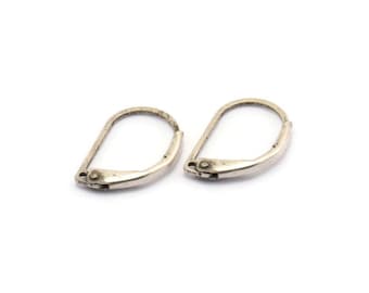 Pendientes de cierre de palanca sencillos, 24 piezas de latón antiguo con baño de plata (15 x 10 mm) BS-1363 H0870