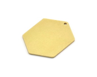 Brass Hexagon Charm, 6 Raw Brass Hexagon Charms With 1 Hole, Findings (25x19x0.80mm) SMP0721
