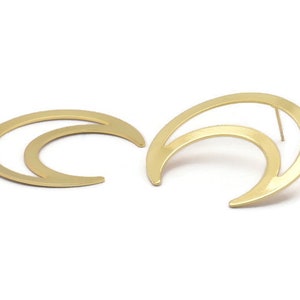 Gold Moon Earring, 2 Gold Plated Brass Crescent Moon Stud Earrings (42x16x0.80mm) M175 A1633
