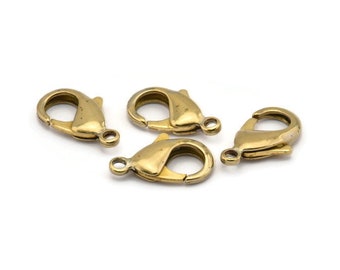 Brass Parrot Clasp, 10 Raw Brass Lobster Claw Clasps (23x13mm) Bs-1182--n0589