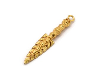 Wisiorek z Mieczem Tribal, Zawieszka z Mieczem z Mosiądzu Pozłacanego z 1 Pętelką, Zawieszki z Czaszką, Znaleziska (59x10x6mm) N0193