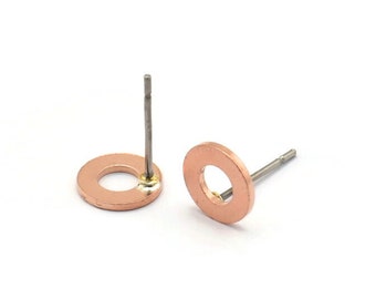 Copper Circle Earring, 12 Raw Copper Circle Stud Earrings (8x0.80mm) M008 A1501