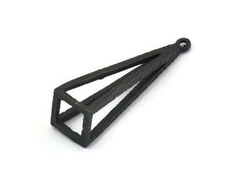 Black Triangle Prism, 2 Oxidized Black Brass Triangle Prism Pendants With 1 Loop (37x10mm) BS 1980