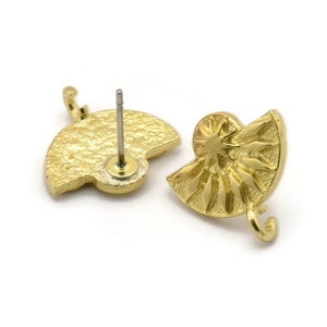 Brass Earring Posts, 6 Raw Brass Semi Circle Earrings Stud With 1 Loop, Half Moon Studs, Sun Studs (15x14x2mm) N1861